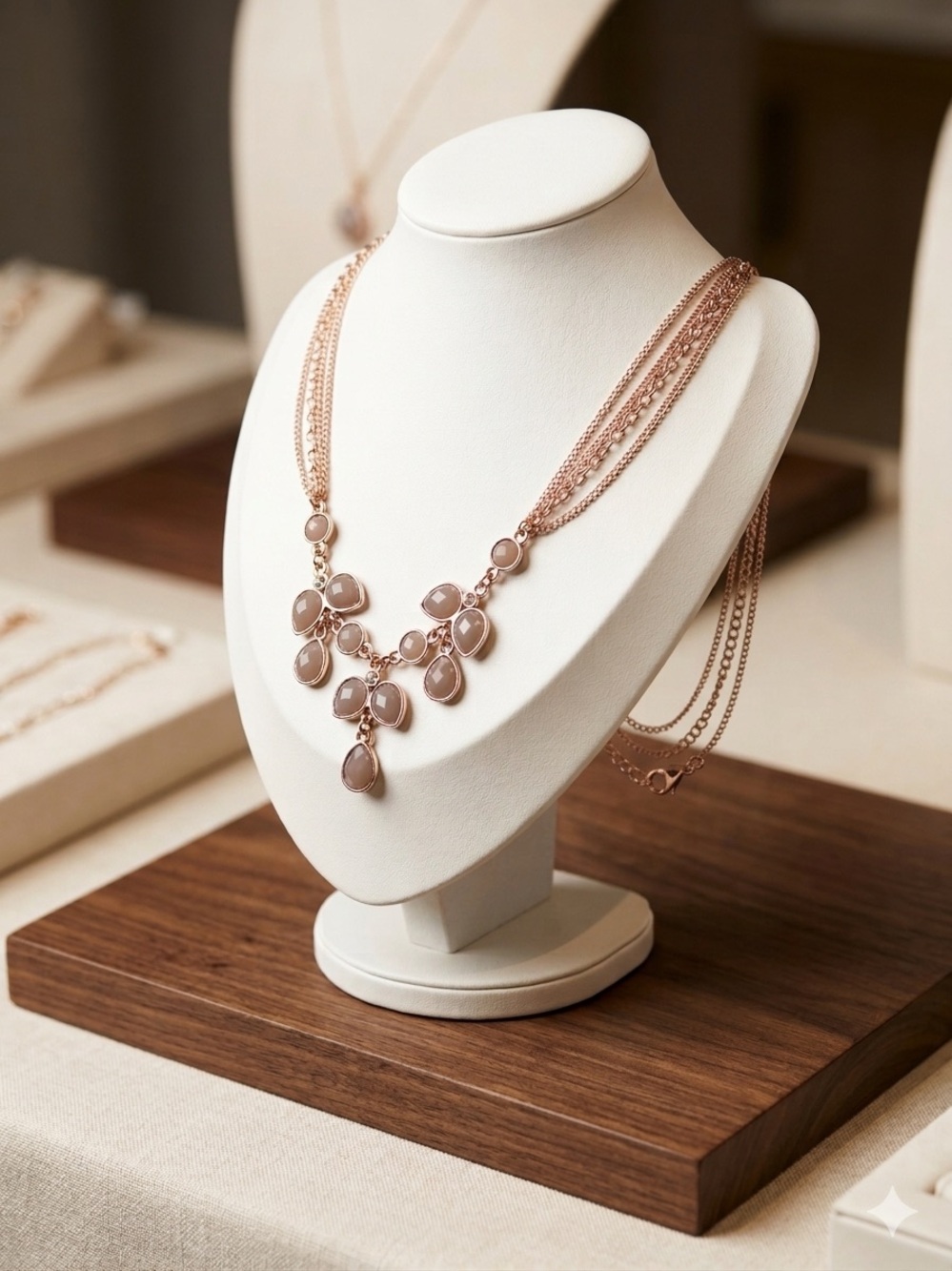 🌸 Rose Gold and Blush Multi-Chain Statement Necklace 🌸